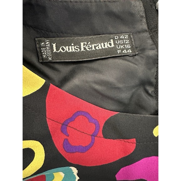 Black Bright Paisley VTG Louis Feraud Silk Drop Waist Ruffle Dress, Sz: 12 (b24) - Picture 6 of 6